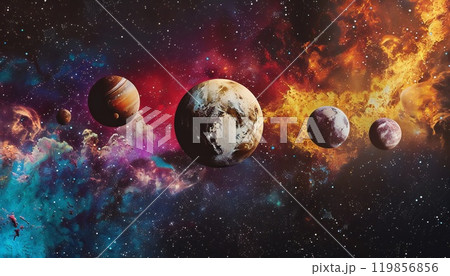 The image shows the planet and its satellites from space 119856856