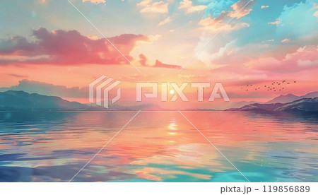 Quiet beauty of a seaside sunset, showcasing the peaceful ambiance of a coastal evening Quiet beauty of a seaside sunset, showcasing the peaceful ambiance of a coastal evening 119856889