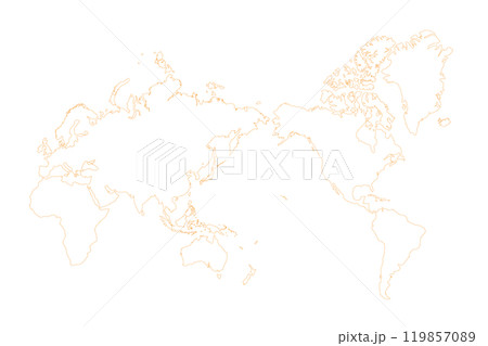 世界地図のオレンジ色の線画 世界地図のオレンジ色の線画 119857089
