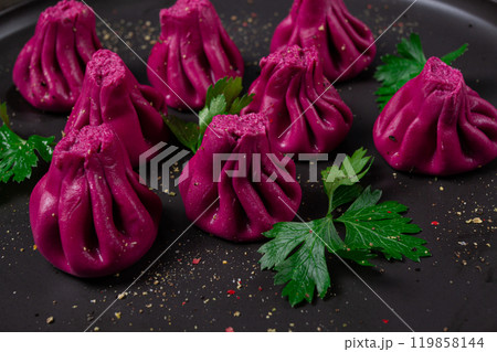 beetroot khinkali, mini khinkali, purple, Georgian cuisine, no people, 119858144