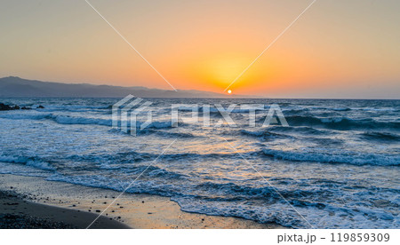 Picturesque sunset over Mediterranean Sea horizontal banner 119859309
