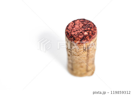 Blank wine cork isolated on white background close up 119859312