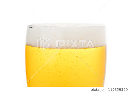 close-up view of glass of beer with foam close-up view of glass of beer with foam 119859390