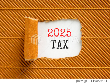 Planning 2025 tax new year symbol. Concept words 2025 Tax on beautiful white paper. Beautiful brown paper background. Business 2025 tax new year concept. Copy space. 119859581