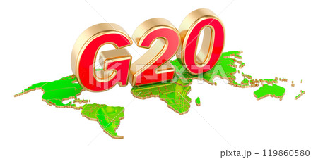 G20 meeting concept, G20 on the Earth map. 3D rendering G20 meeting concept, G20 on the Earth map. 3D rendering 119860580
