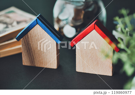 木製の小さな家とお金 119860977