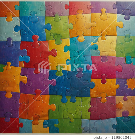 A background of colorful puzzle pieces. The...の …