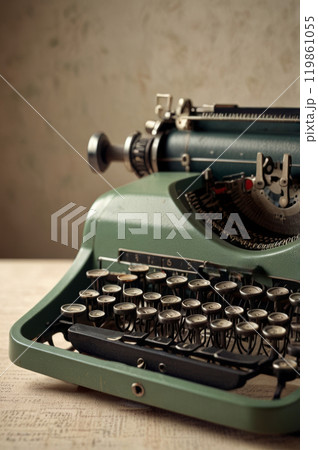 A classic vintage typewriter showing off its timeless design and mechanical keys that evoke a sense of nostalgia and the charm of bygone eras. 119861055