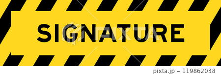 Yellow and black color with line striped label banner with word signature Yellow and black color with line striped label banner with word signature 119862038