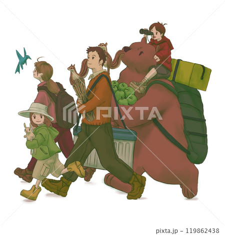 キャンプに向かう人と動物 キャンプに向かう人と動物 119862438