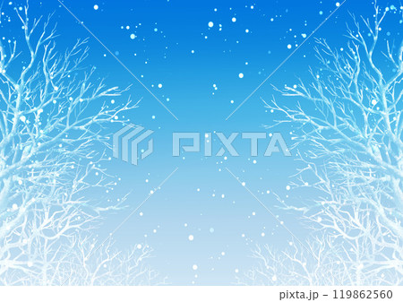 白い枯れ木と雪の背景 ブルーグラデーション　冬　クリスマス 119862560