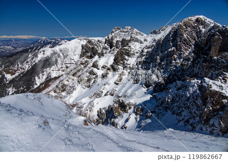 厳冬の八ヶ岳連峰・横岳・硫黄岳・蓼科山と北アルプス 119862667