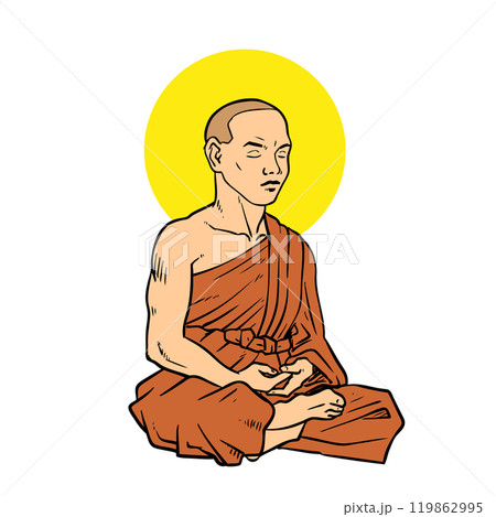 Vector color line sketch meditating monk 119862995