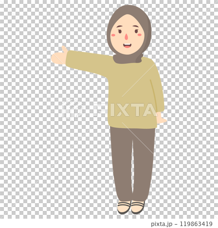 muslim woman waving her hand 119863419