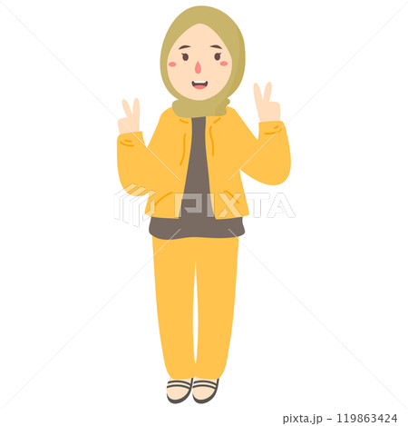 peace sign gestures hijab muslim woman 119863424