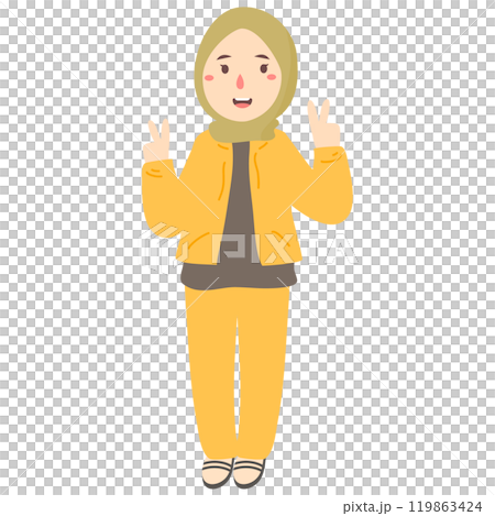 peace sign gestures hijab muslim woman 119863424