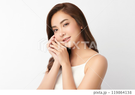 Beautiful young asian woman with clean fresh skin on white background, Face care, Facial treatment, Cosmetology, beauty and spa, Asian women portrait. Beautiful young asian woman with clean fresh skin on white background, Face care, Facial treatment, Cosmetology, beauty and spa, Asian women portrait. 119864138