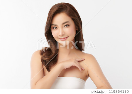 Beautiful young asian woman with clean fresh skin on white background, Face care, Facial treatment, Cosmetology, beauty and spa, Asian women portrait. Beautiful young asian woman with clean fresh skin on white background, Face care, Facial treatment, Cosmetology, beauty and spa, Asian women portrait. 119864150