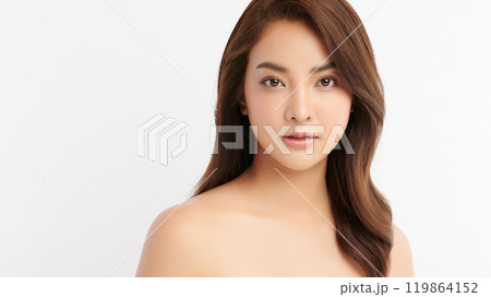Beautiful young asian woman with clean fresh skin on white background, Face care, Facial treatment, Cosmetology, beauty and spa, Asian women portrait. 119864152