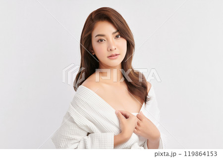Beautiful young asian woman with clean fresh skin on white background, Face care, Facial treatment, Cosmetology, beauty and spa, Asian women portrait. 119864153