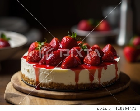 Beautiful homemade Strawberry cheesecake. Generative AI 119864473