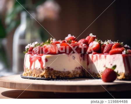 Beautiful homemade Strawberry cheesecake. Generative AI 119864486