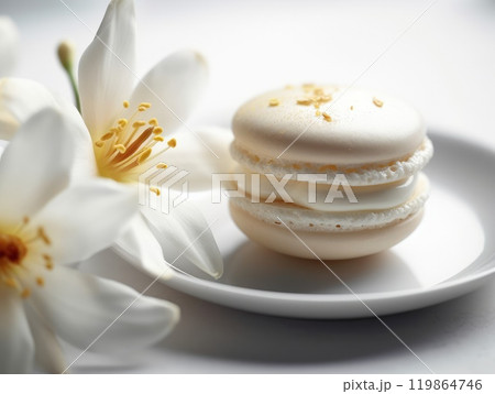 Homemade sweet Vanilla macarons. Generative AI 119864746