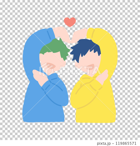 上半身でハートをつくる仲良しペア[男性]のフラットなイラスト 119865571