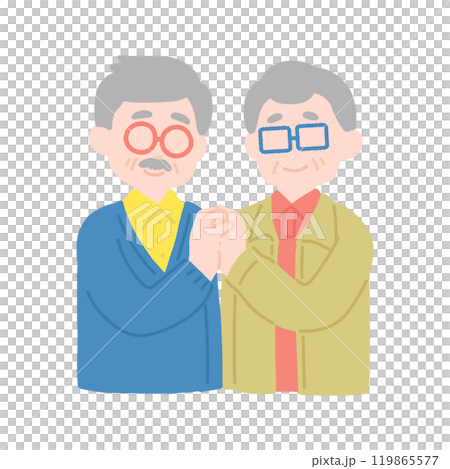 正面で指を組むシニアの仲良しペア[男性]のフラットなイラスト 119865577