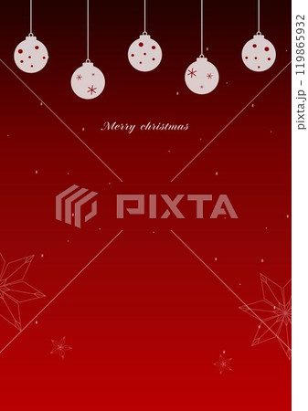 赤い背景のオーナメント付き縦型クリスマスカード 119865932