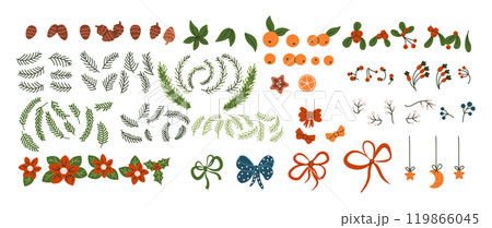 Christmas wreath natural elements flat vector objects set 119866045
