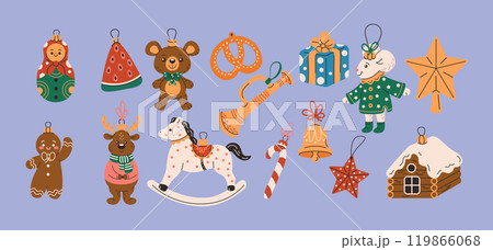 Christmas trees ornaments flat color vector objects set 119866068