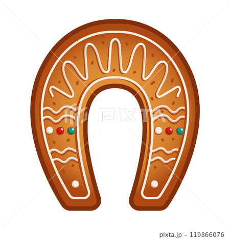 Horseshoe gingerbread cookie flat color vector object Horseshoe gingerbread cookie flat color vector object 119866076