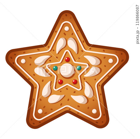 Holiday star gingerbread with cream flat vector object Holiday star gingerbread with cream flat vector object 119866087