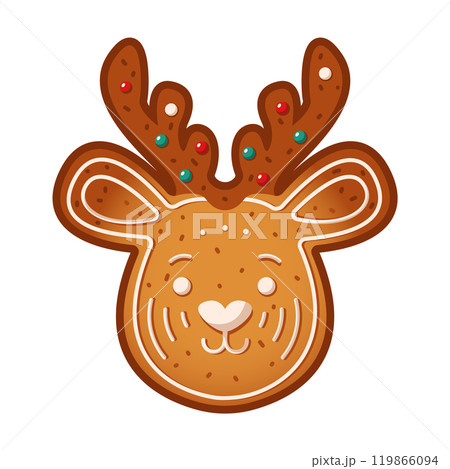 Funny deer face gingerbread cookie flat color vector object Funny deer face gingerbread cookie flat color vector object 119866094