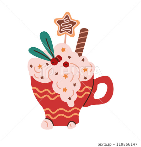 Christmas drink with waffle straw flat color vector object 119866147