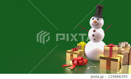 The Snow man and gift box for christmas or celebration concept 3d rendering. 119866395