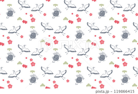松竹梅と鶴亀のパターン  背景 和柄 　 119866415