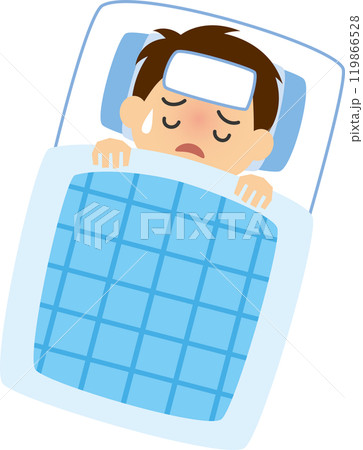 病気で布団で眠っている男の子のイメージイラスト 病気で布団で眠っている男の子のイメージイラスト 119866528