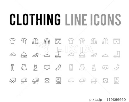 Clothing, fashion, garment, outfit vector line icon set 119866660
