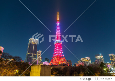 「東京都」ライトアップした東京タワー　夜景 119867067