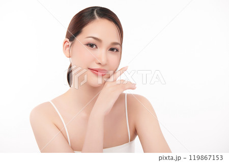 Beautiful young asian woman with clean fresh skin on white background, Face care, Facial treatment, Cosmetology, beauty and spa, Asian women portrait. 119867153