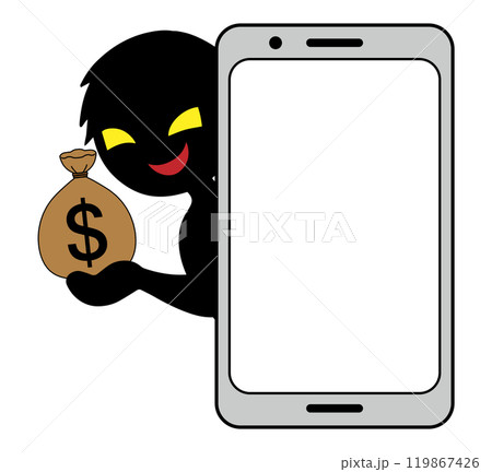 お金を持つ悪人とスマホの危険なイメージの素材 119867426