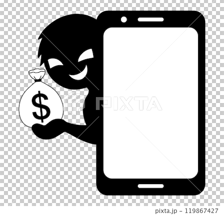 Dangerous image material of a villain with money and a smartphone 119867427