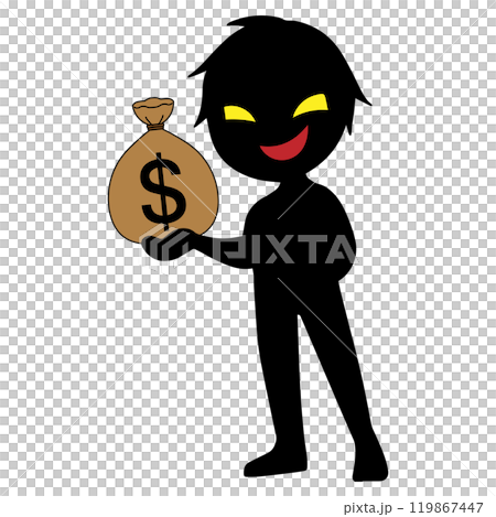 怪しいお金と黒色のシルエットの悪人イメージの素材 怪しいお金と黒色のシルエットの悪人イメージの素材 119867447