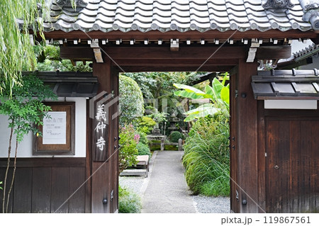 滋賀県　大津　義仲寺　山門と境内（部分）（初秋） 119867561