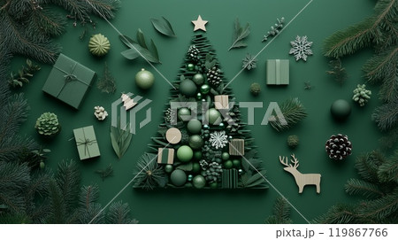 緑の背景のクリスマスツリー 119867766