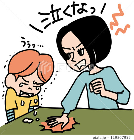 息子を泣くまで叱りつける感情的な母親 119867955