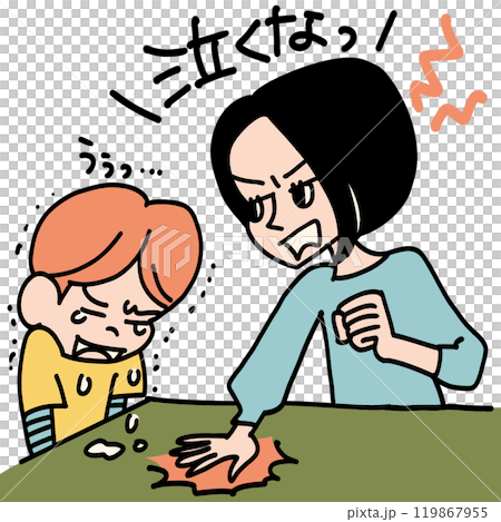 息子を泣くまで叱りつける感情的な母親 119867955