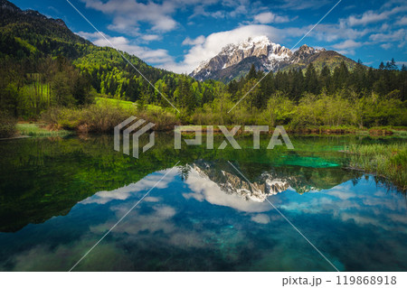 Small clean mountain lake and snowy peaks in Slovenia Small clean mountain lake and snowy peaks in Slovenia 119868918
